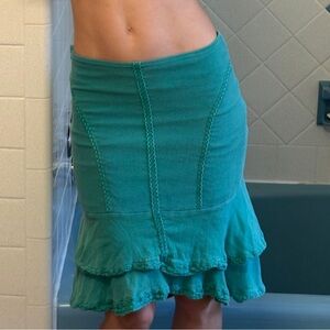 Silk lined Marciano fairy skirt. Teal Ruffled Women's Skirt